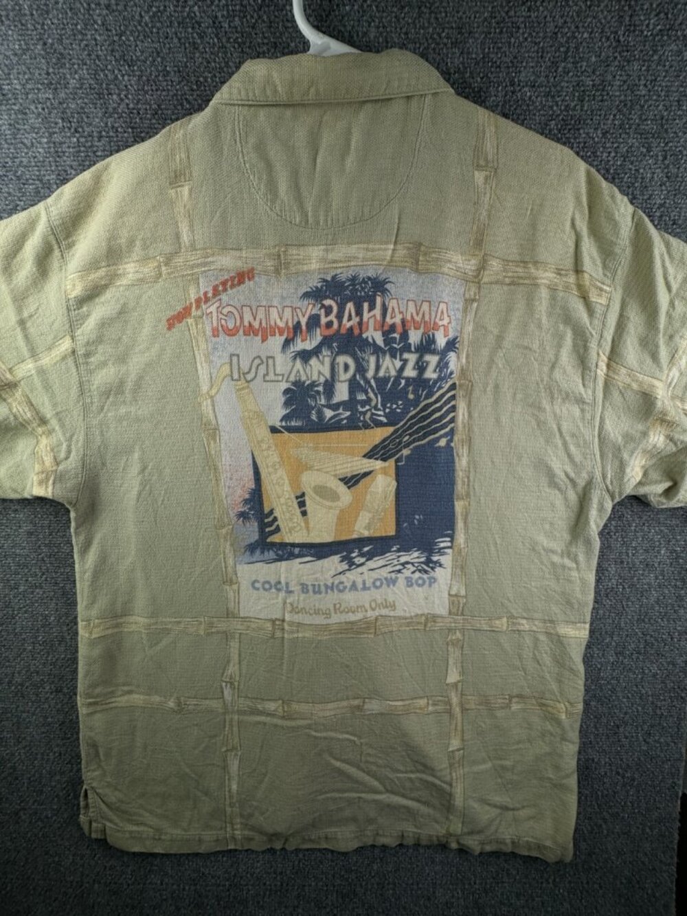 Tommy Bahama Bamboo Graphic Print Button Up Green XL Rayon Cotton Island Jazz